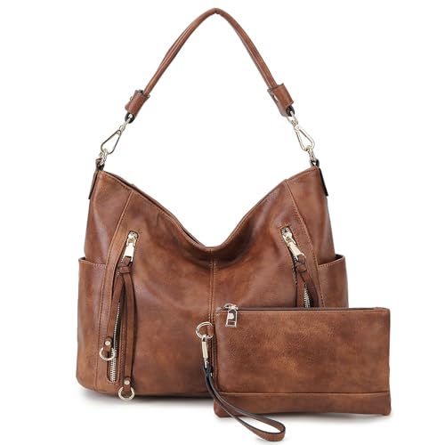 Sac Hobo Femme 2pcs Marron Imperméable 6658BR Chase Chic