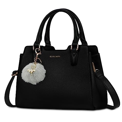Sac à main femme cuir noir avec pompon IGOLUMON Sac à main femme cuir noir avec pompon IGOLUMON