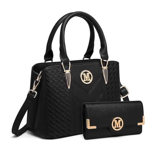 Sac à main + portefeuille 2 pièces cuir PU noir, Miss Lulu