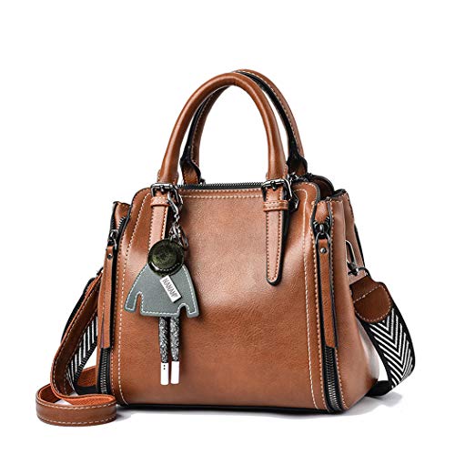 Sac à main cuir PU marron 24 cm, bandoulière BUKESIYI