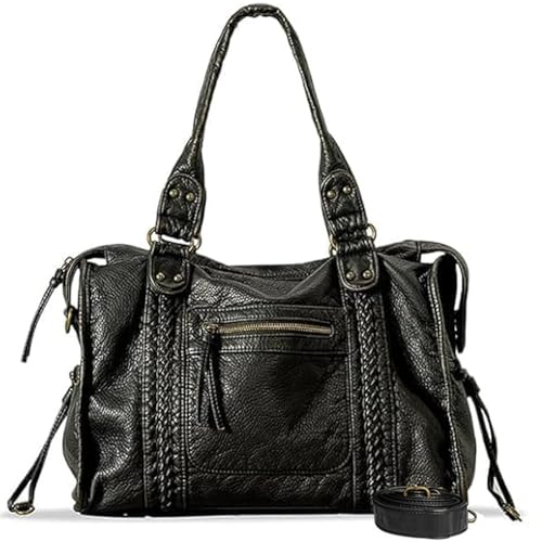 Sac cabas vintage cuir PU noir 37 cm, RuiDay