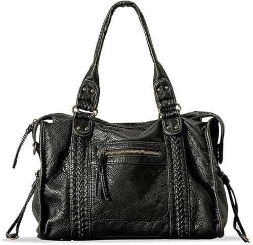 Sac à Main Vintage Femme PU Spacieux Noir L Starnearby