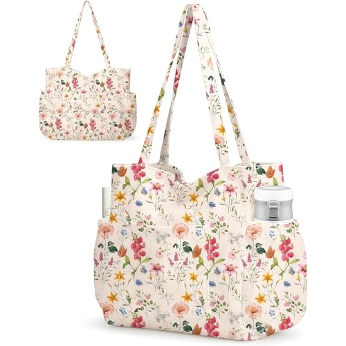 Sac Shopping Femme Côtelé Floral Vintage L Vesavifaka