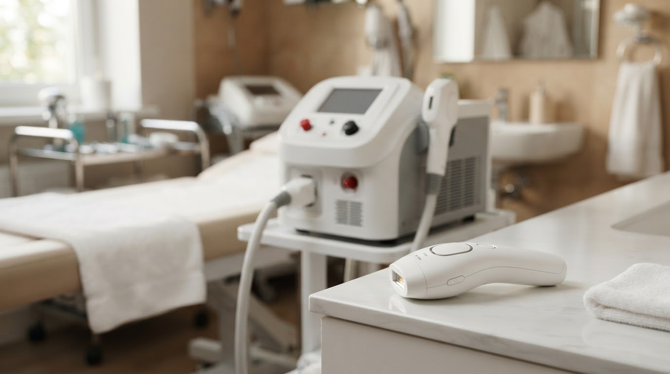 Appareil domestique et machine professionnelle comparés Appareil d'épilation domestique comparé à une machine professionnelle de cabinet